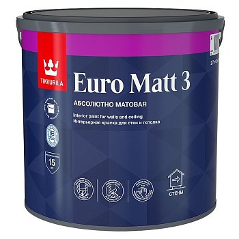 Краска для стен и потолков Tikkurila Euro Matt 3 /Краска для стен и потолковT ikkurila Euro Matt 3 Краска для стен и потолков Tikkurila Euro Matt 3