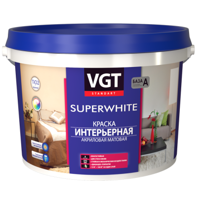 Краска ВД-АК-2180 акриловая Интерьерная влагостойкая супербелая