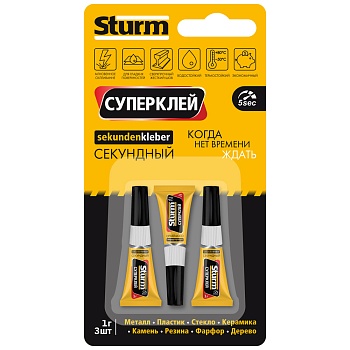 Суперклей STURM 1г х 3шт. на единичном блистере упаковка 12шт 