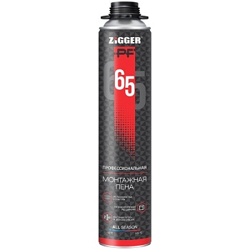 Пена монтажная ZIGGER PF 65л проф всесезонная 850 мл